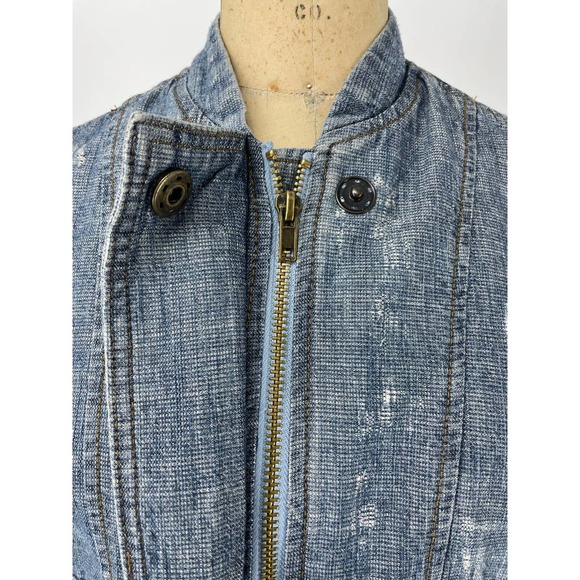 Free People Tattered Tennis Bomber Jean Jacket Indigo XS - Picture 7 of 9